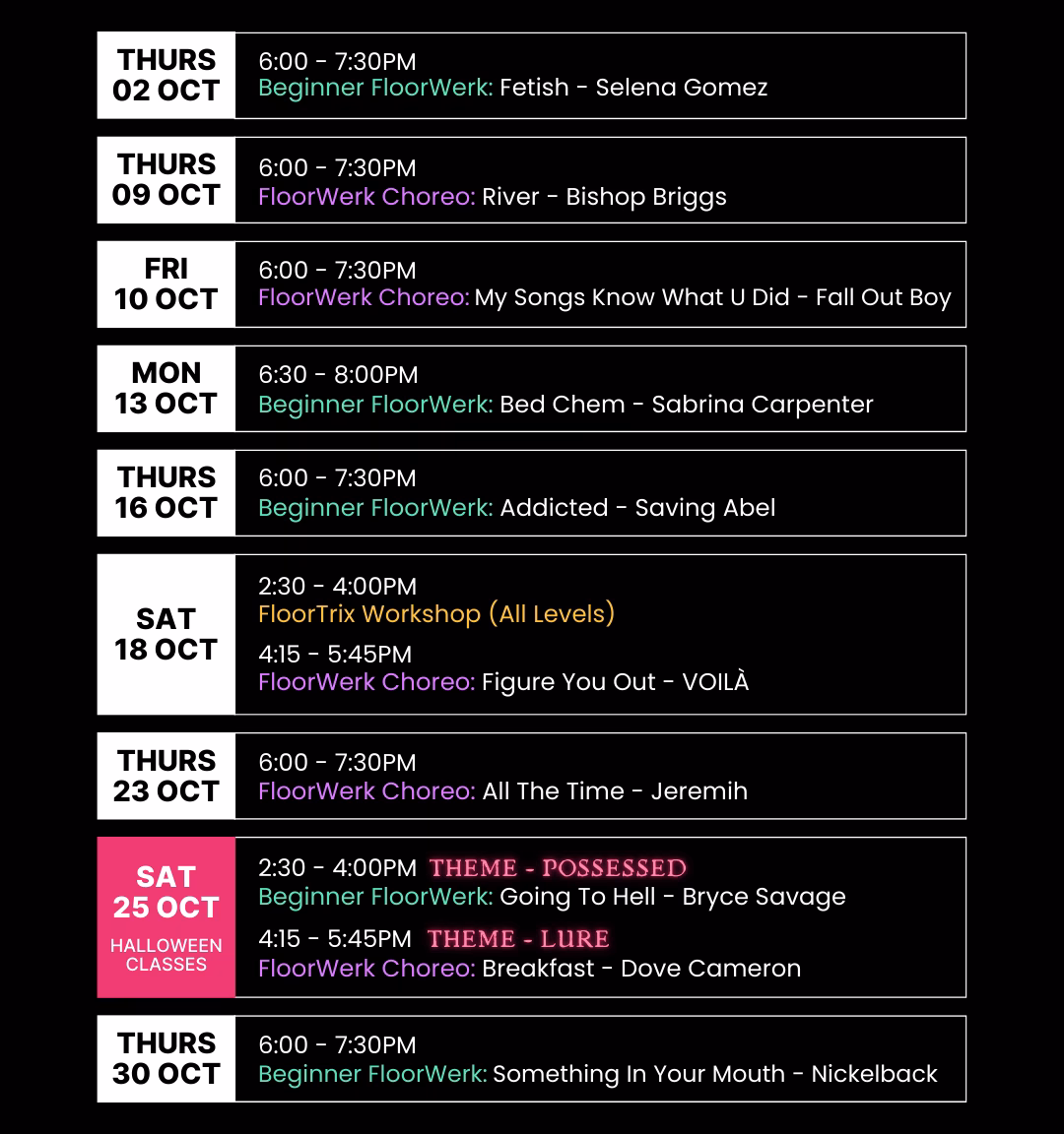 Kedron October Classes